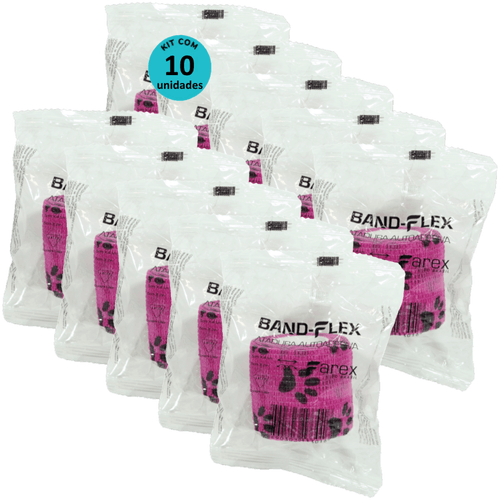 Atadura 5cm Rosa Com Patinhas Band-Flex Autoadesiva Para Animais Farex Kit Com 10